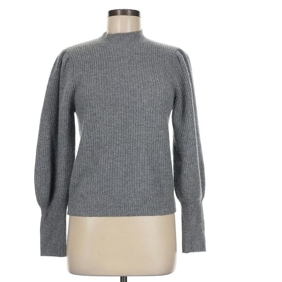 NEW Reformation 100% Cashmere Gray Mock Neck Puff Balloon Sleeve Ribbed Sweater - Picture 1 of 7